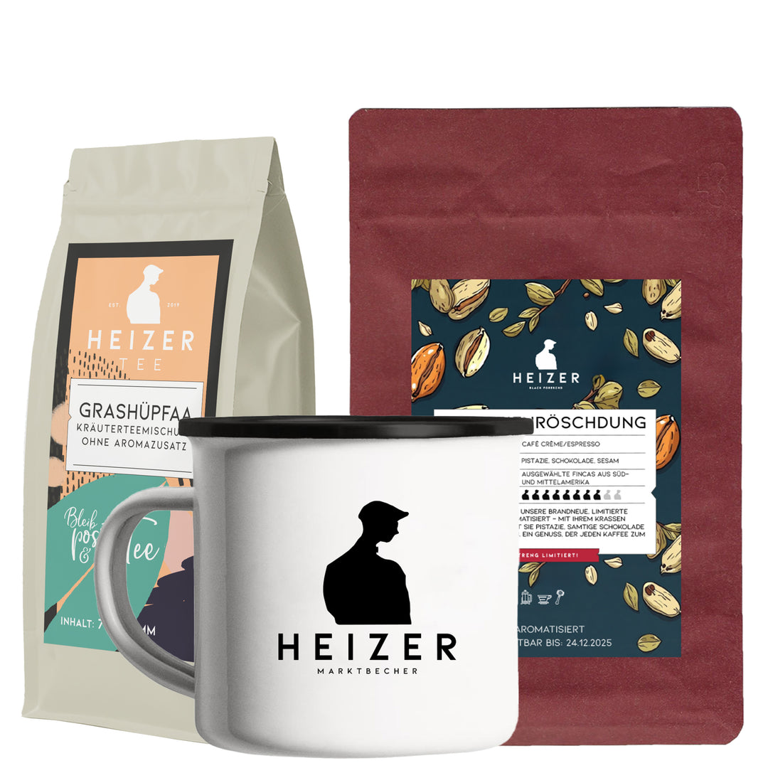 Pistazien-Kräuter Bundle | Pistazienröschdung (200 g) + Grashüpfaa (75 g) + Heizer-Marktbecher
